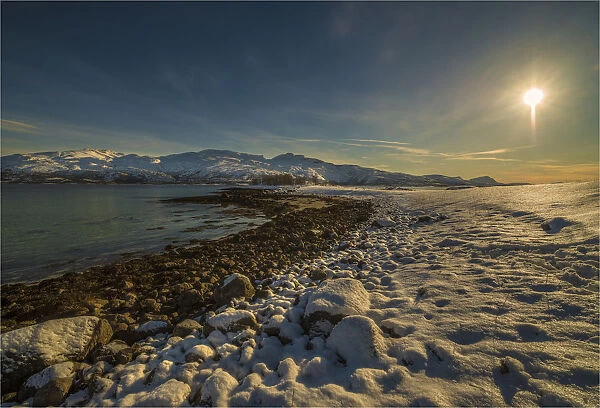Scenic view in the Fiskefjorden region during winter-time, Arctic circle of Norway