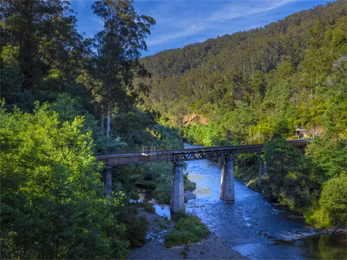 Framed Print : A scenic view of the Thomson river and historic railway bridge, Central Gippsland Framed Print : A scenic view of the Thomson river and historic railway bridge, Central Gippsland