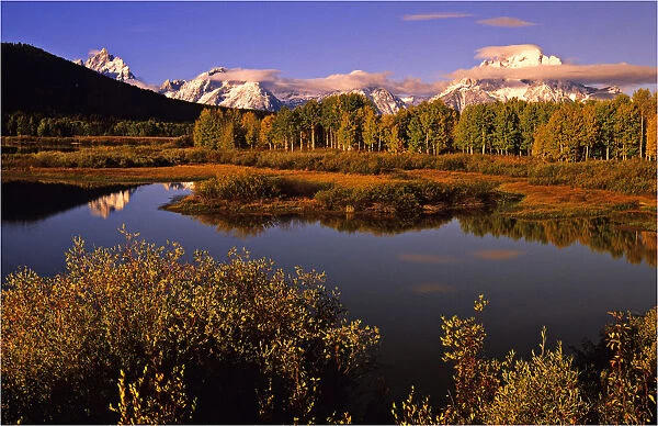 The scenically beautiful Grand Teton Mountain range from Oxbow bend turnout, Grand Teton National Park, Wyoming, USA