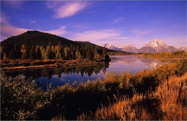 The scenically beautiful Grand Teton Mountain range from Oxbow bend turnout, Grand Teton National Park, Wyoming, USA