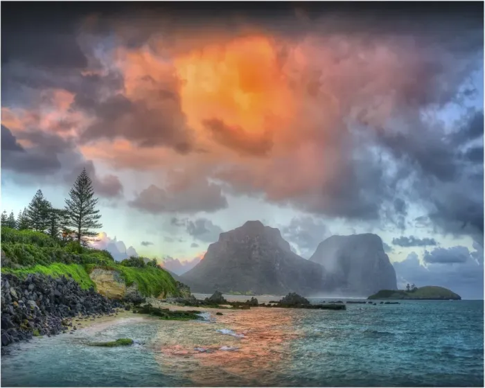 Framed Print : Scenically beautiful and a world heritage designated location, Lord Howe Island lies between the South Pacific ocean and the Tasman sea off the coast of New South Wales, Australia