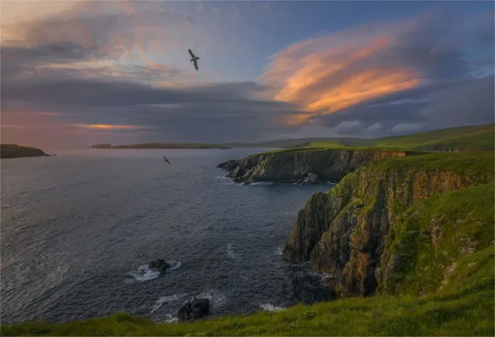 Framed Print : Scousburgh coastline at Dusk, Shetland Islands, Scotland, United Kingdom Framed Print : Scousburgh coastline at Dusk, Shetland Islands, Scotland, United Kingdom