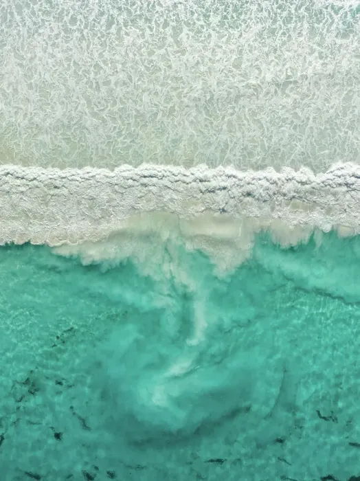 Framed Print : Sediment swirling behind a breaking Ocean wave photographed from directly above, Cape Le Grand National Park, Esperance, Western Australia, Australia