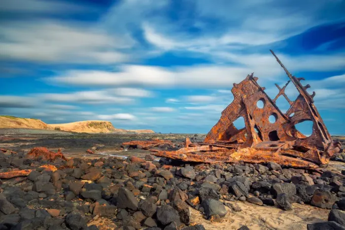 Framed Print : Shipwreck. A 1 hour walk from Kitty Miller Bay carpark will take you to Framed Print : Shipwreck. A 1 hour walk from Kitty Miller Bay carpark will take you to