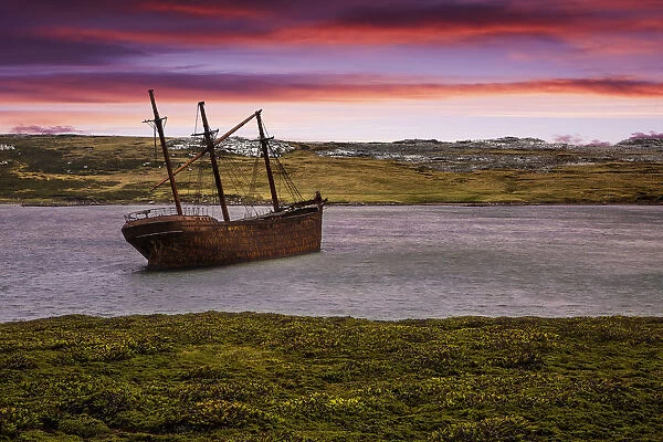 The Shipwreck of Lady Elizabeth in Whale Bone Cove in Port Stanley Harbour, Falkland Islands, British Overseas Territory