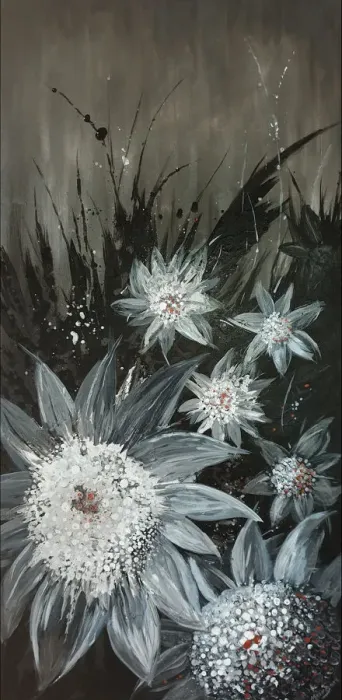 Framed Print : Silver Blooms an acrylic artwork with a hint of bronze Framed Print : Silver Blooms an acrylic artwork with a hint of bronze