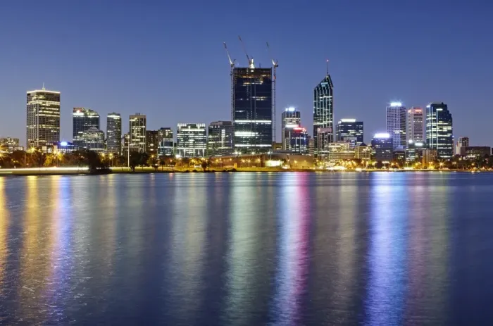Framed Print : Skyline of the business district of Perth with Swan River Framed Print : Skyline of the business district of Perth with Swan River