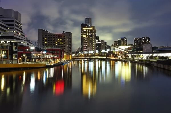 Skyline of Melbourne regenerated docklands at night