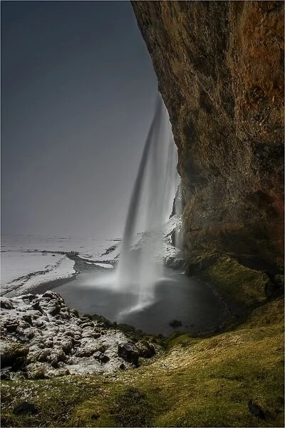 Slejalandsfoss waterfall in winter, Iceland