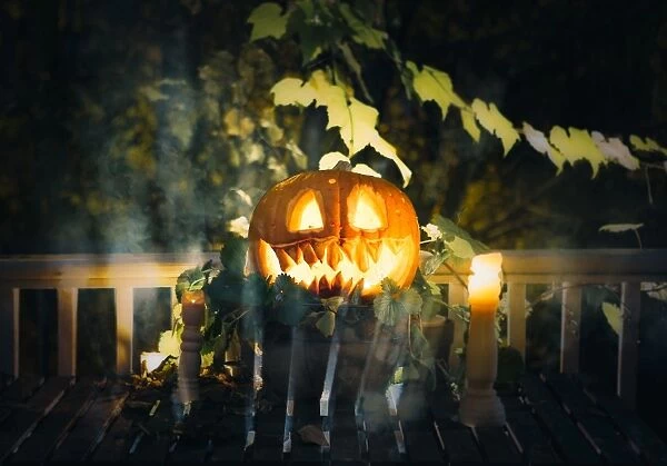 Smiley. Carved Halloween pumpkin atmosphere