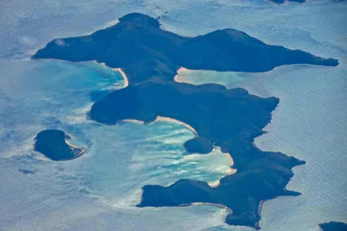 Framed Print : Smith Islands National Park in Great Barrier Reef in Australia daytime aerial view from airplane