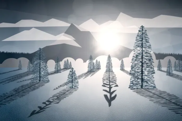 Framed Print : Snow Mountain Illustration with Sun Glare