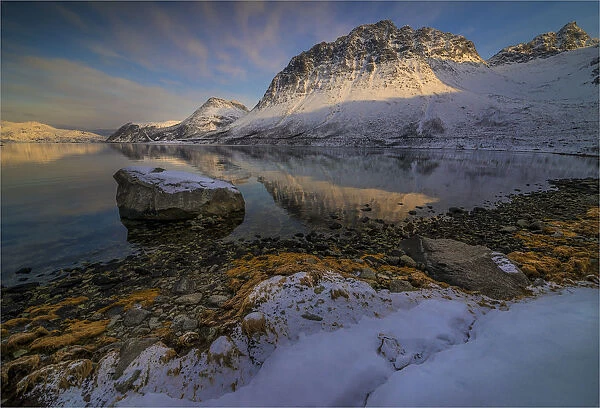 A snowy scene at Grotfjord in the winter, arctic circle of Norway