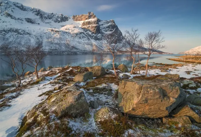 Framed Print : A snowy scene at Grotfjord in the winter, arctic circle of Norway Framed Print : A snowy scene at Grotfjord in the winter, arctic circle of Norway