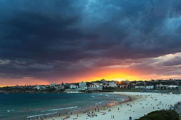 Spectacular, fiery sunset at Bondi Beach