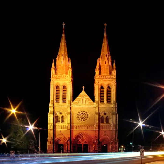 Framed Print : St Peters Cathedral Lights Up At Night, Adelaide, South Australia Framed Print : St Peters Cathedral Lights Up At Night, Adelaide, South Australia