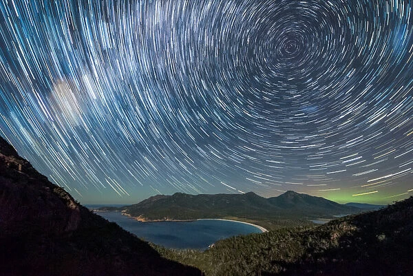 Star Trail and Aurora over Wineglass Bay