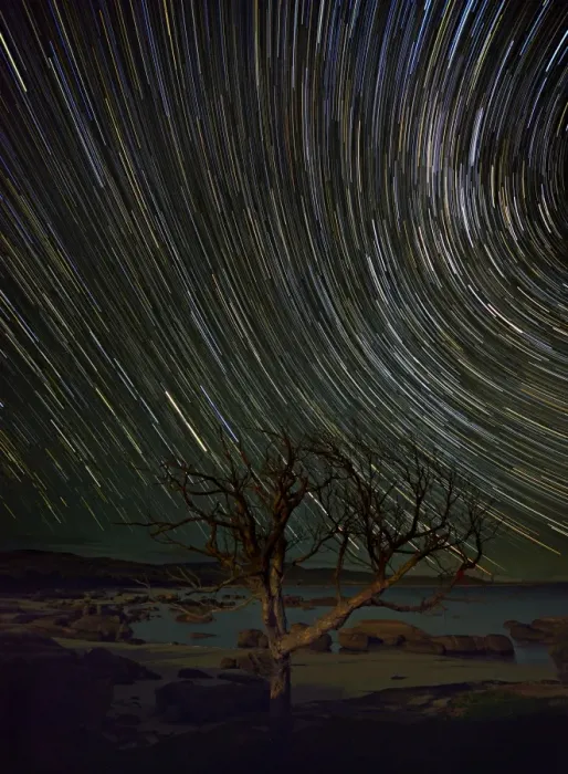 Framed Print : Star-trails at Sawyers bay
