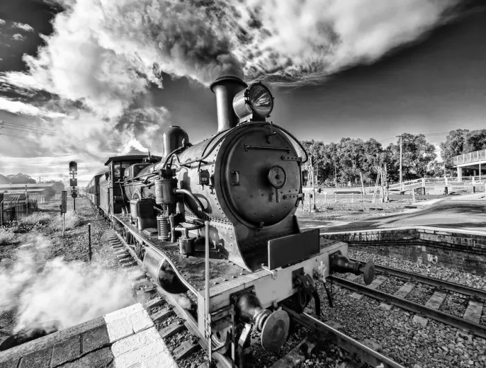 Framed Print : Steam train in black and white