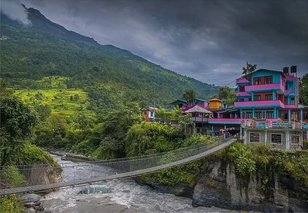 The steep and mountainous tropical countryside around Beni, Nepal