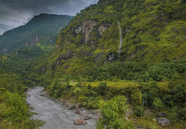 The steep and mountainous tropical countryside around Beni, Nepal