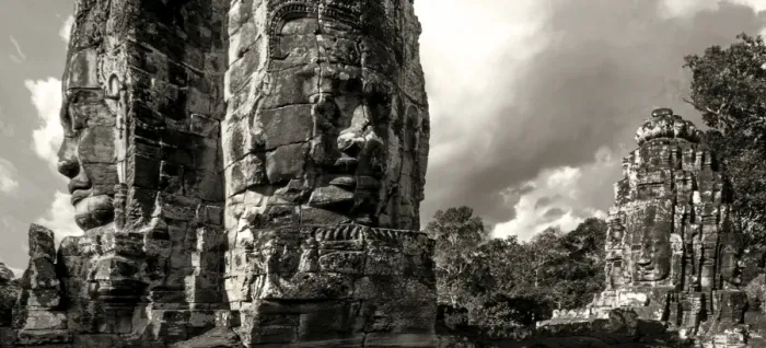 Framed Print : The Stone Faces Towers of Bayon, Angkor Thom, Siem Reap, Cambodia