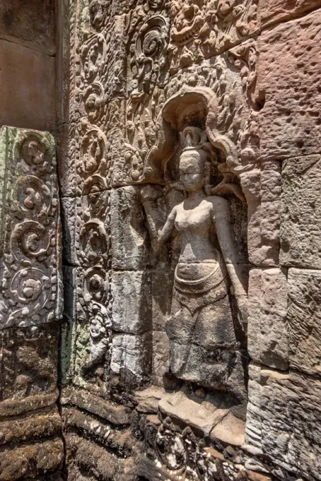 Framed Print : Stone Wall Carvings (Bas Relief) At Prasat Ta Prohm, Angkor, Siem Reap, Cambodia