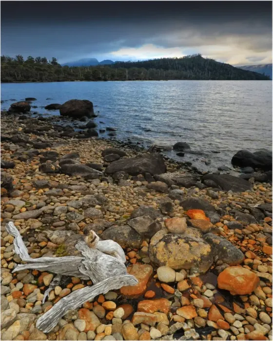 Framed Print : Storm clouds at Dawn at Lake St. Clair, central Tasmania