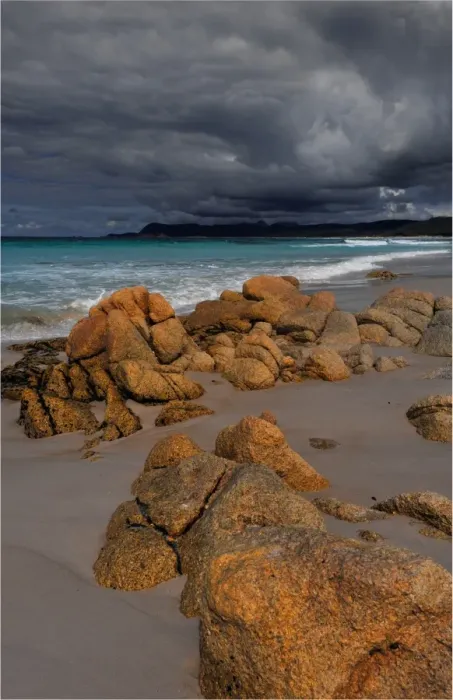Framed Print : Storm clouds gathering in the Freycinet peninsular, east coastline of Tasmania, Australia