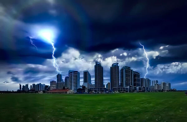 Storm on Perth. Lightning Strikes over Australia, 858911302