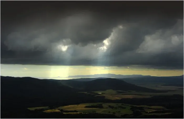 Framed Print : Stormy weather over the landscape, Flinders Island, part of the Furneaux group, eastern Bass Strait, Tasmania