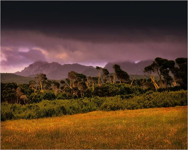 Stormy weather over the landscape, Flinders Island, part of the Furneaux group, eastern Bass Strait, Tasmania