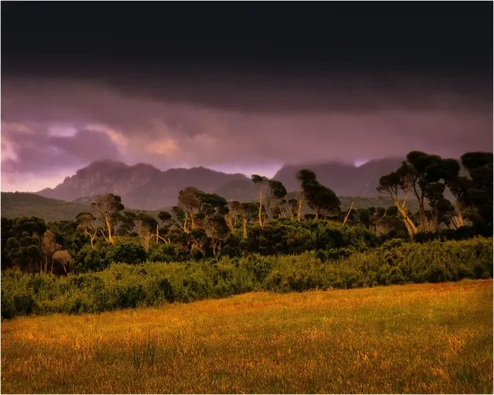 Framed Print : Stormy weather over the landscape, Flinders Island, part of the Furneaux group, eastern Bass Strait, Tasmania