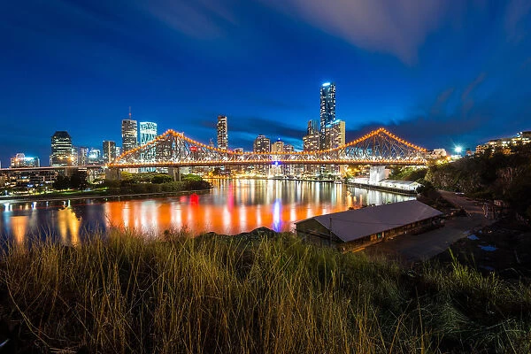 Story Bridge and Brisbane city during twilight