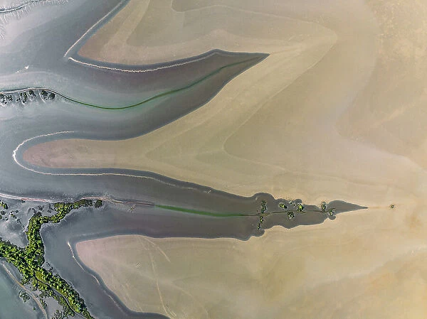 Streams of water on a flood plain photographed from a drone point of view, Wyndham, Western Australia, Australia