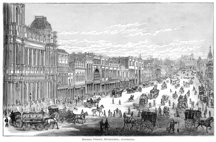 Framed Print : Street Melbourne Australia engraving 1886