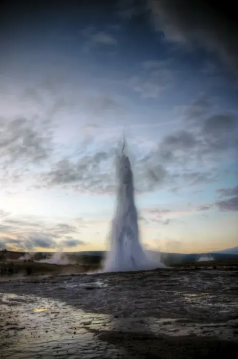 Framed Print : Strokkur fountain geyser sunset eruption