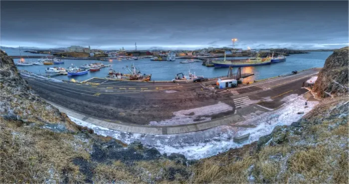 Framed Print : Stykkisholmur, a fishing village with a safe harbour for the cod industry, SnA┼áfellsnes peninsular western Iceland