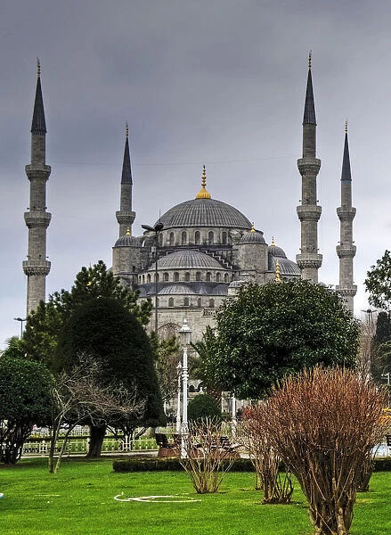 Sultan Ahmed Mosque in Istanbul on cloudy day