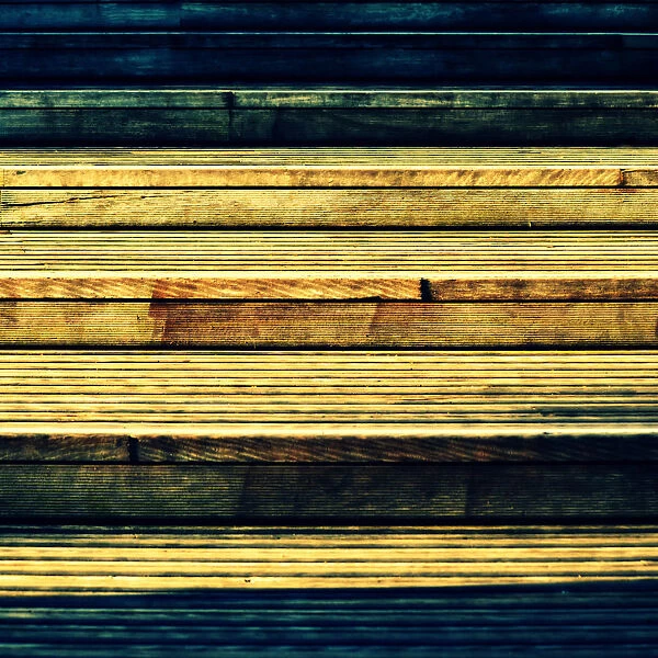 Sun worn. timber staircase at Federation Squares access to Princes Walk