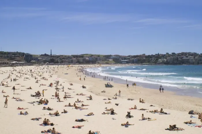 Framed Print : Sunbathers on Bondi Beach, Sydney
