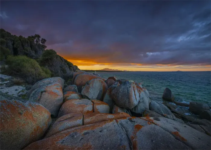 Framed Print : Sunrise at Blue Rocks on Flinders Island, Bass Strait, Tasmania