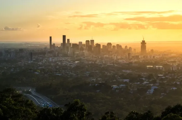 Framed Print : Sunrise of brisbane city view from mount coottha