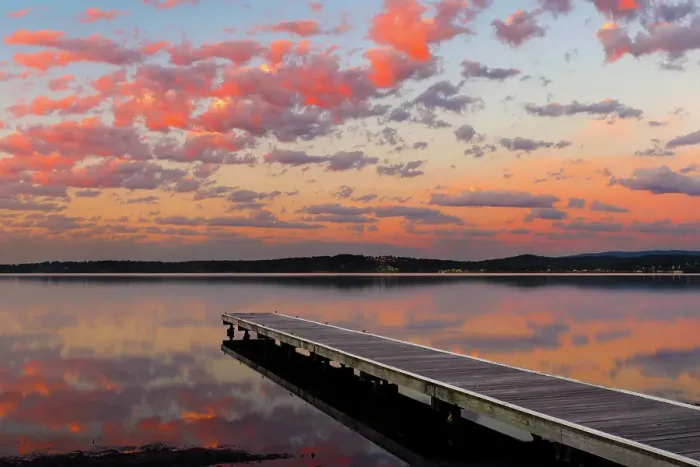 Framed Print : sunrise with clouds over a jetty on the lake Framed Print : sunrise with clouds over a jetty on the lake
