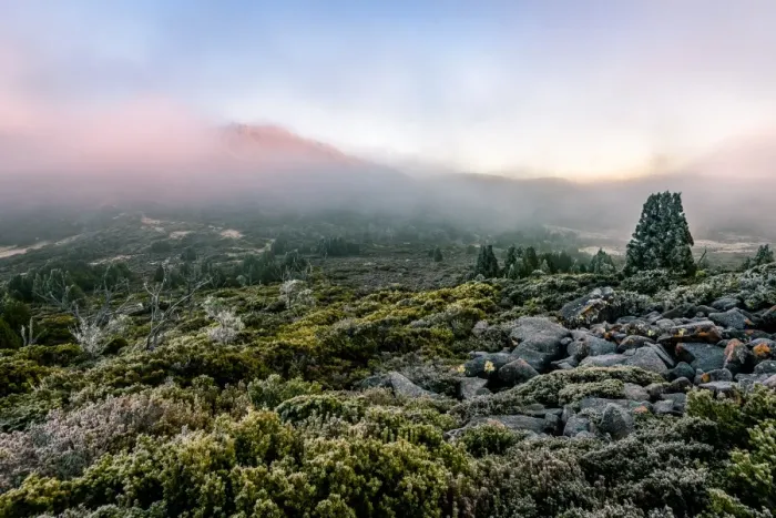 Framed Print : Sunrise at East Wall of mt Jerusalem, Tasmania
