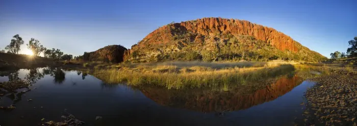 Framed Print : Sunrise at Glen Helen Gorge with Finke River, West MacDonnell Ranges, Northern Territory