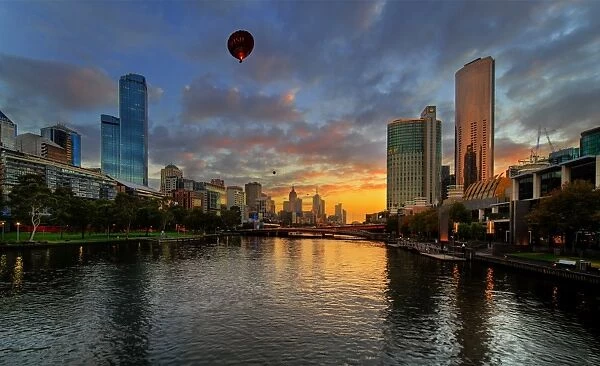 Sunrise over Melbourne with Hot Air Ballooons