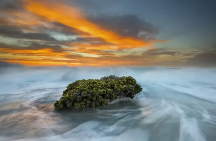 Framed Print : Sunrise with rocky outcrop