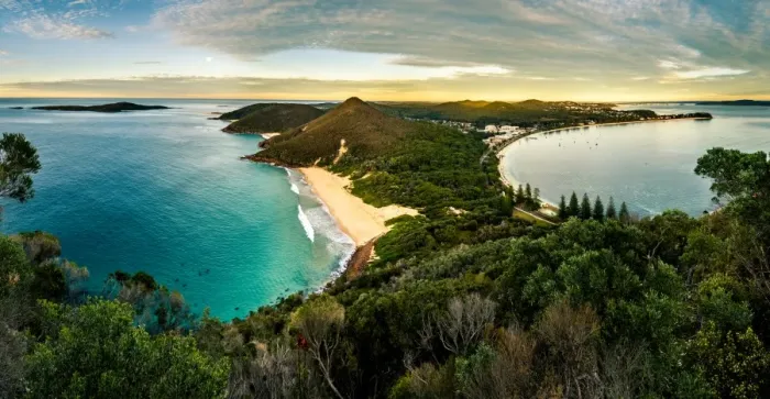 Framed Print : Sunrise at Shoal Bay from Mount Tomaree, New Sputh Wales Framed Print : Sunrise at Shoal Bay from Mount Tomaree, New Sputh Wales