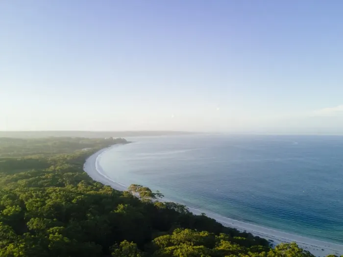 Framed Print : Sunset aerial view of sea and landscape, Jervis Bay, Australia Framed Print : Sunset aerial view of sea and landscape, Jervis Bay, Australia